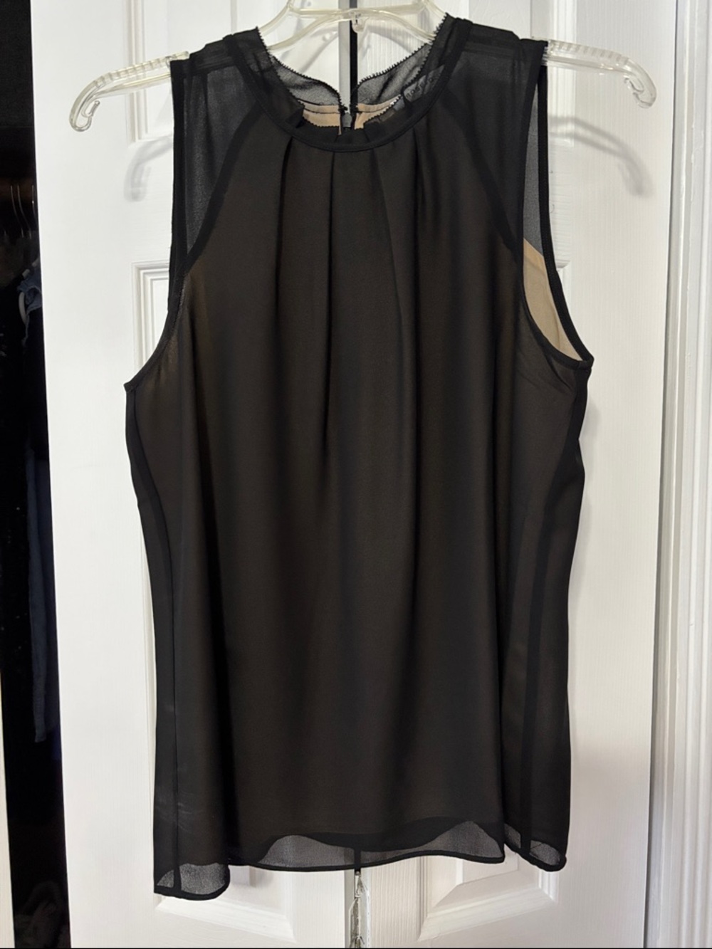 Rose & Olive Black Sheer Pleated Neck Sleeveless Top